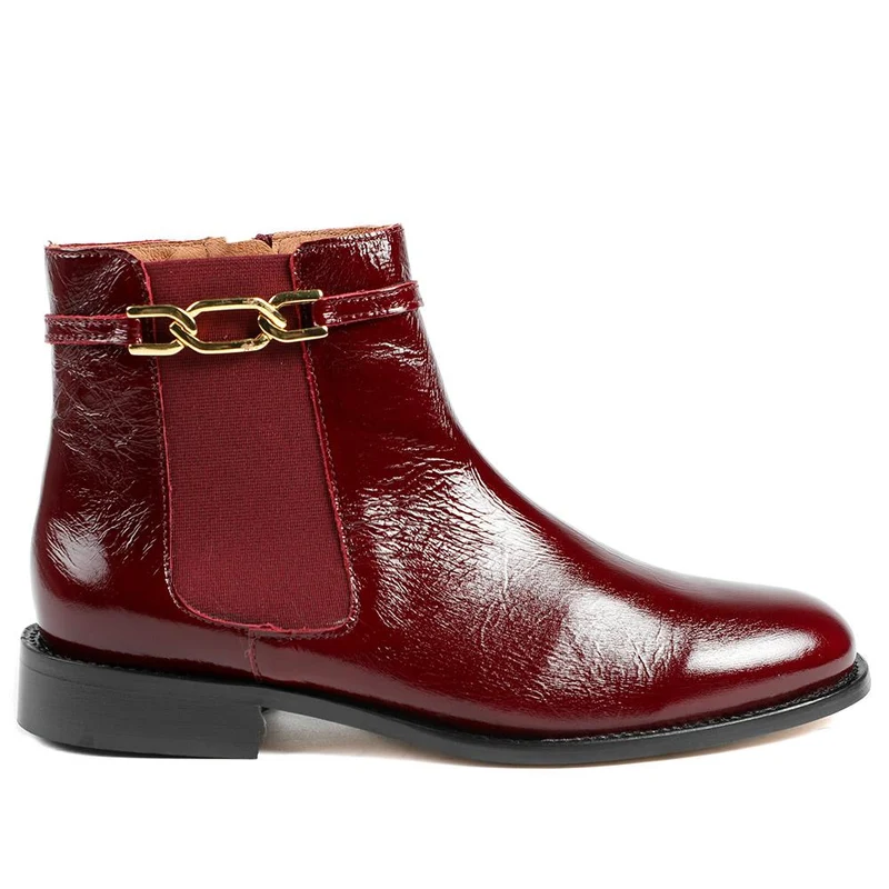 Madina Leather Elasticated Ankle Boots - MADINA / 328 557 - Burgundy Patent