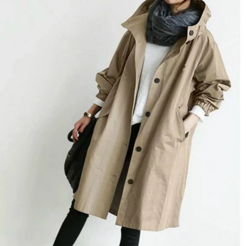 Valentina | Langer Trenchcoat Mit Kapuze Für Stil Und Komfort