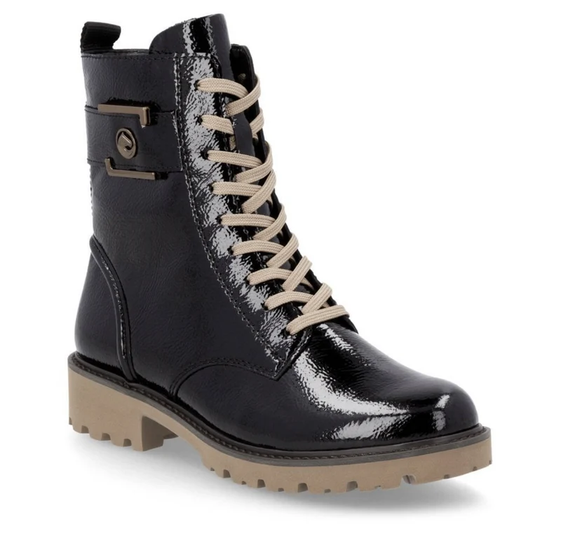 Remonte Damen-Stiefelette aus Lackleder mit Fleecefutter - Schwarz