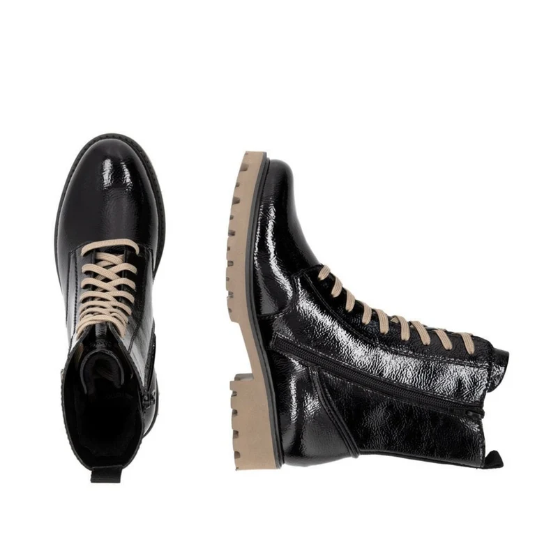 Remonte Damen-Stiefelette aus Lackleder mit Fleecefutter - Schwarz