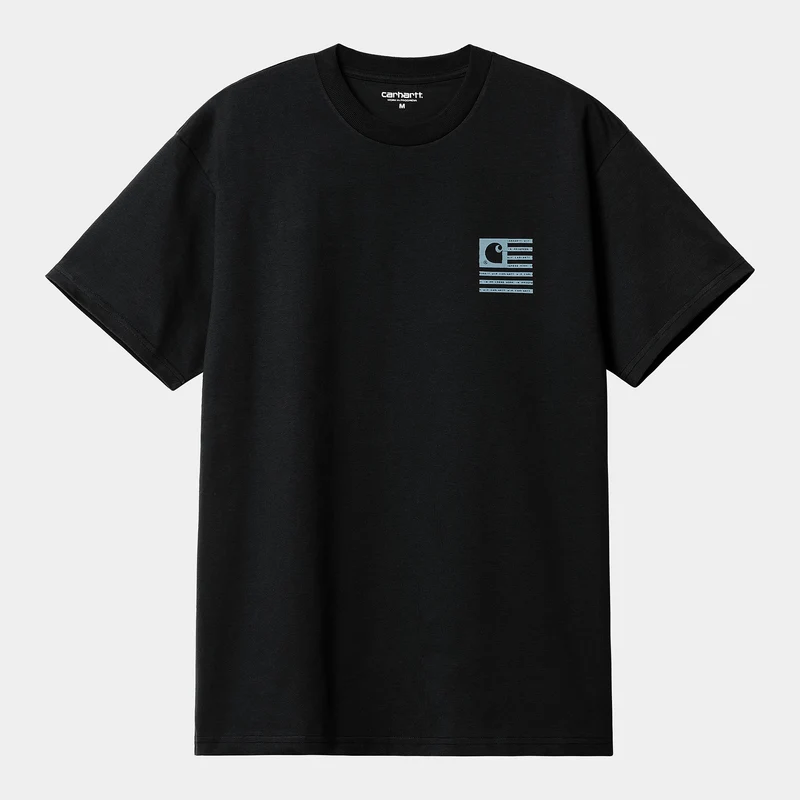Carhartt WIP Kurzärmliges Herren-Label-T-Shirt mit Staatsflagge – Schwarz