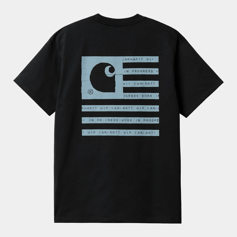 Carhartt WIP Kurzärmliges Herren-Label-T-Shirt mit Staatsflagge – Schwarz