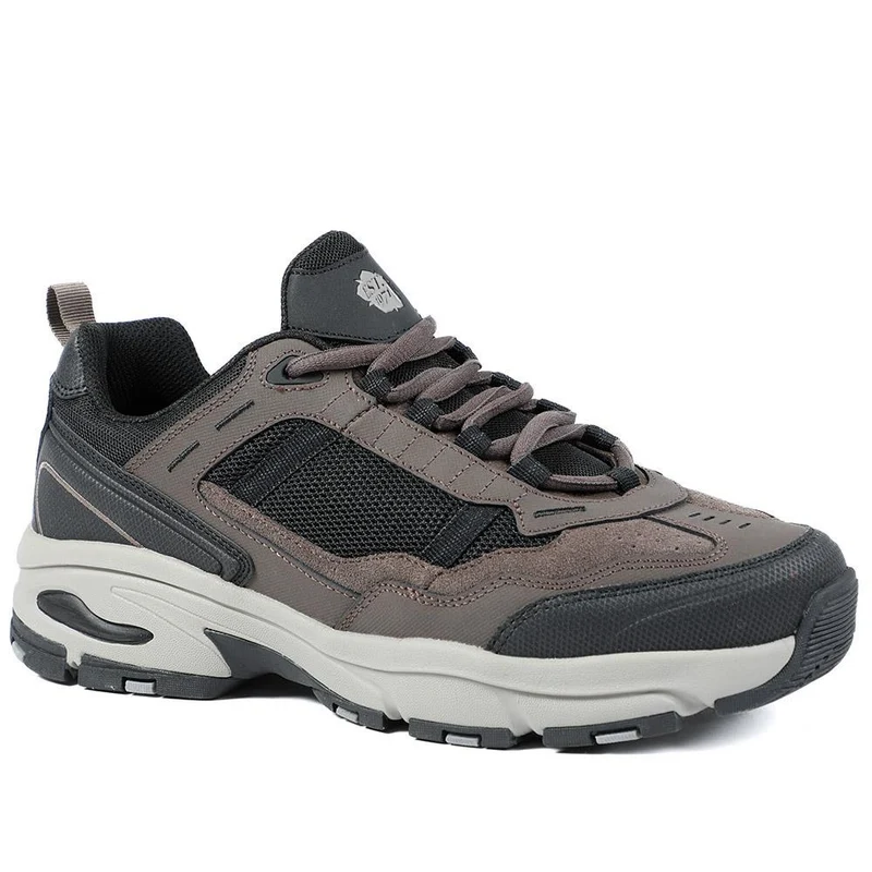 Extra Wide Leather Memory Foam Lace Up Trainers - BOJIE43019 / 329 260 - Brown