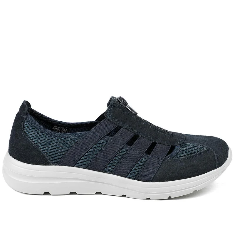 Wide Fit Leather Memory Foam Trainers - BRK43032 / 329 266 - Navy