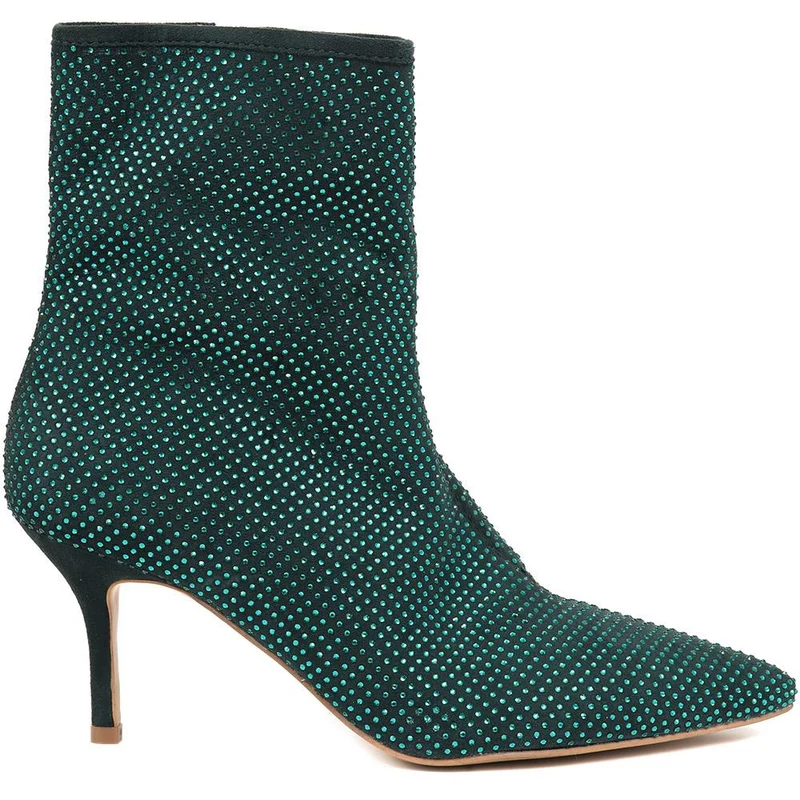 Jewelled Leather Heeled Boots - KHIARA / 324 334 - Green