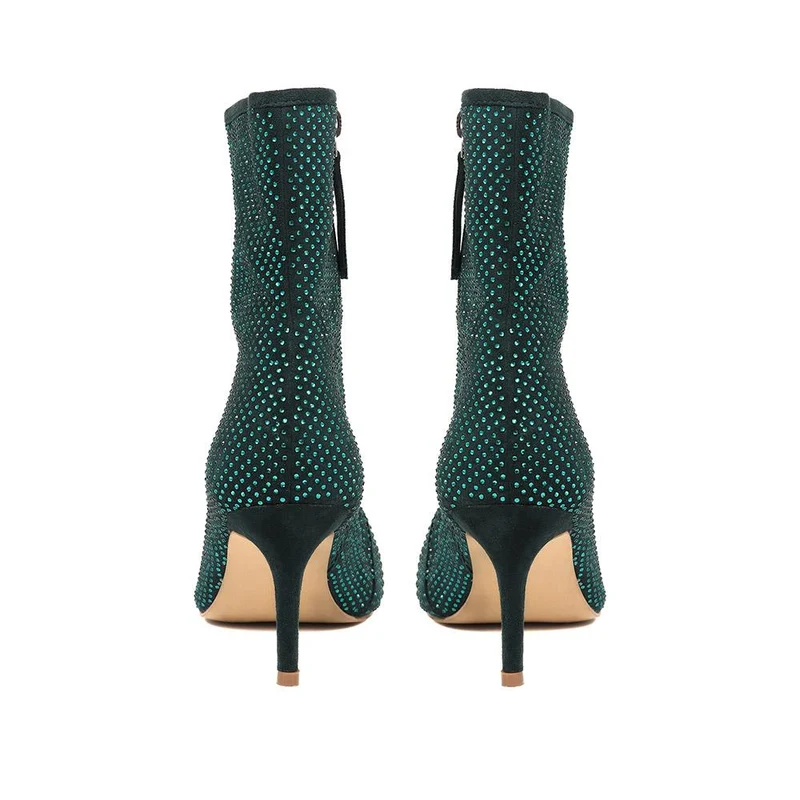 Jewelled Leather Heeled Boots - KHIARA / 324 334 - Green