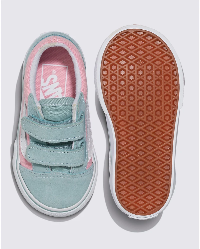 VANS Kleinkinder Old Skool V Sidewall Turnschuhe - Blaugrün / Rosa