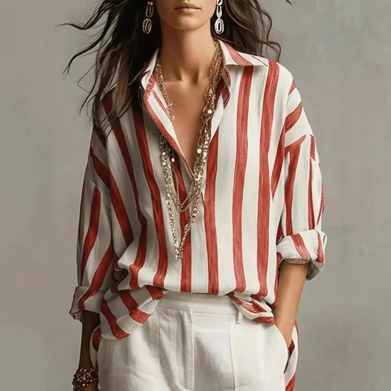 Victoria | Elegante Gestreifte Bluse Mit Offenem Kragen