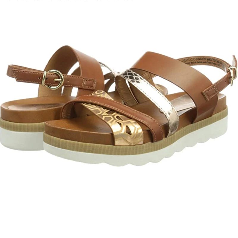 Marco Tozzi Modische Damen-Riemensandalen – Cognac
