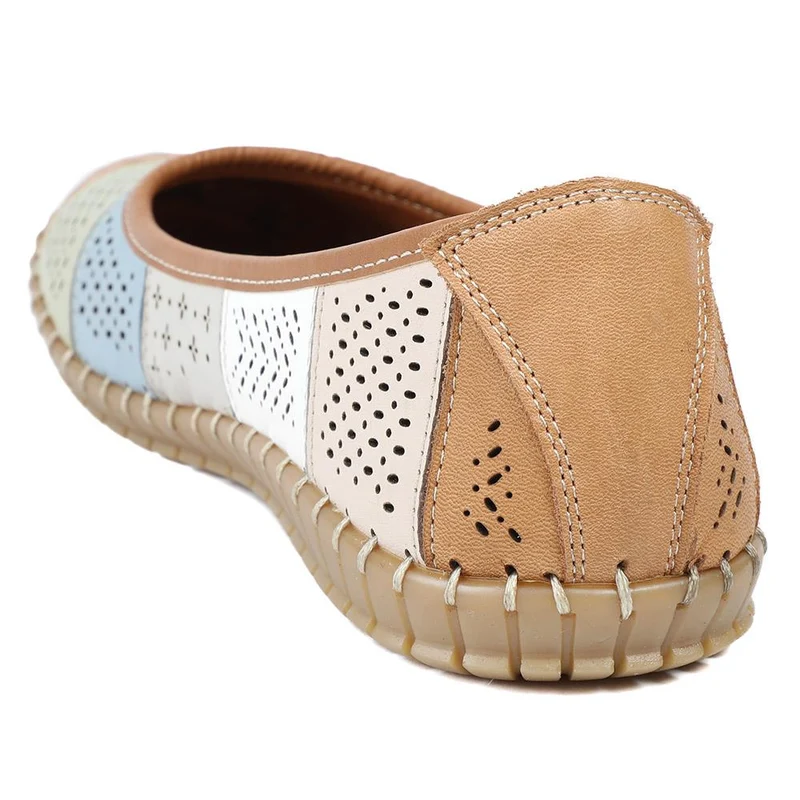 Bellissimo Leather Laser Cut Pumps - BELMET43008 / 329 220 - Tan Multi