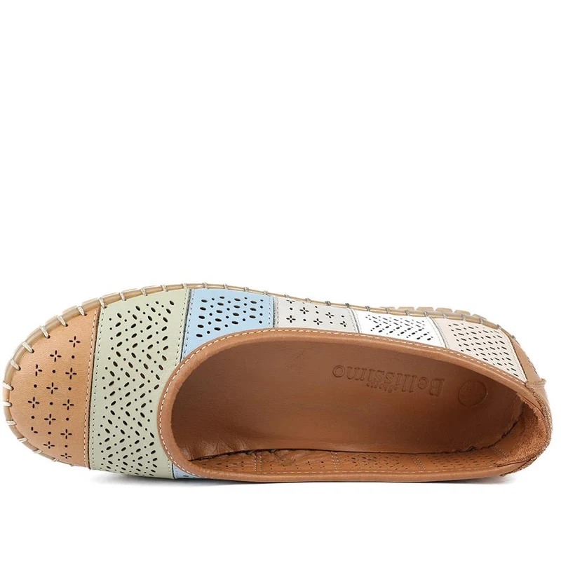 Bellissimo Leather Laser Cut Pumps - BELMET43008 / 329 220 - Tan Multi