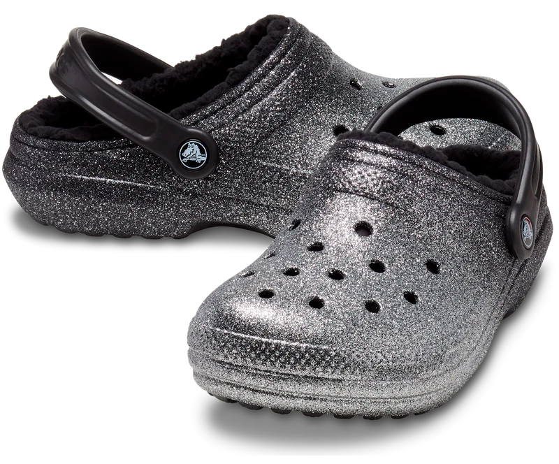 Crocs Unisex Classic Glitter Lined Clog - Schwarz / Silber