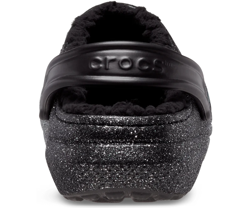 Crocs Unisex Classic Glitter Lined Clog - Schwarz / Silber
