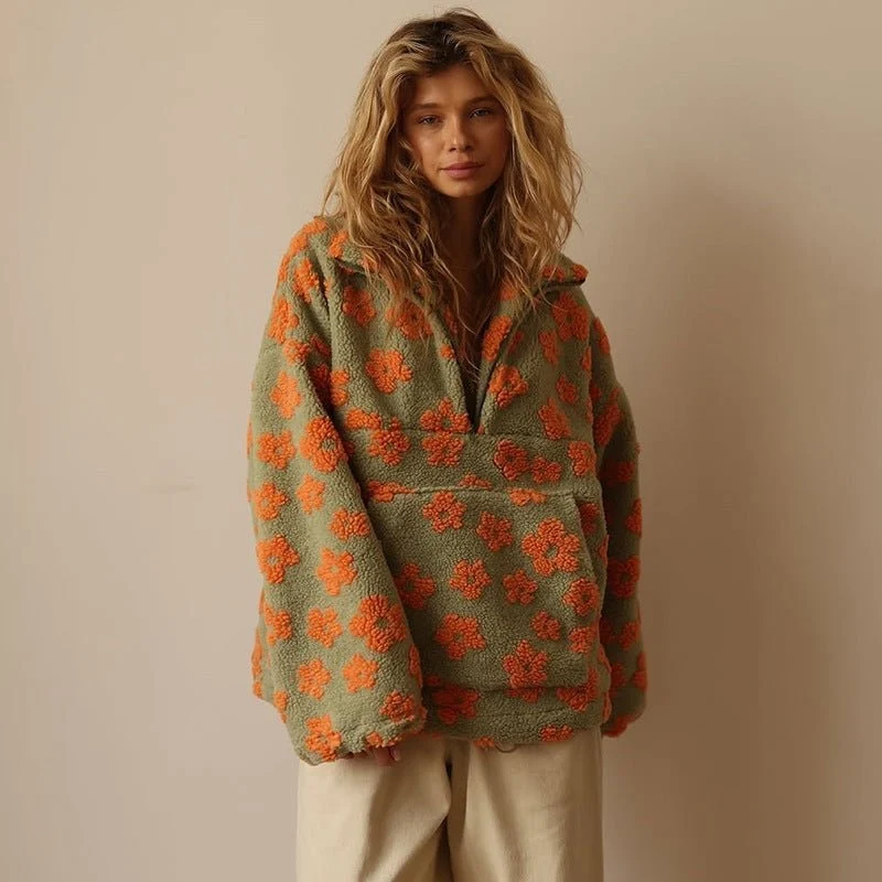 Lily | Kuscheliger Oversize Teddy-Fleece Pullover Mit Blumenmuster