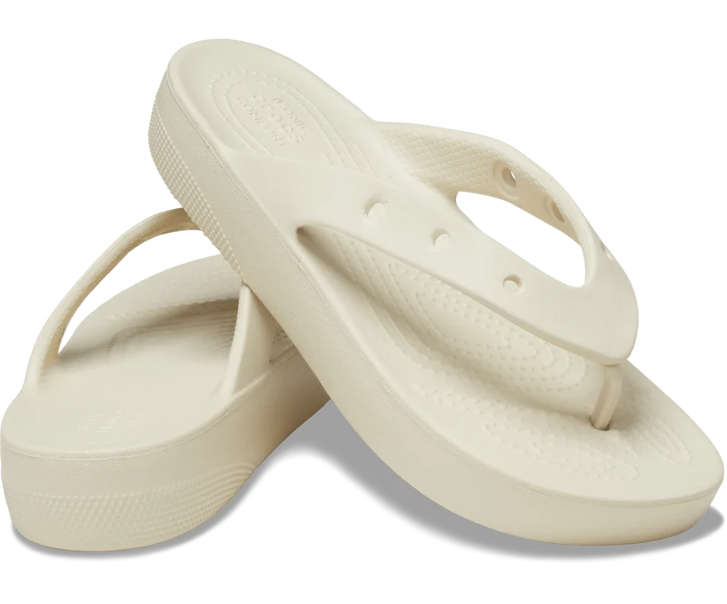Crocs Klassischer Unisex-Plateau-Flip-Flop – Knochen
