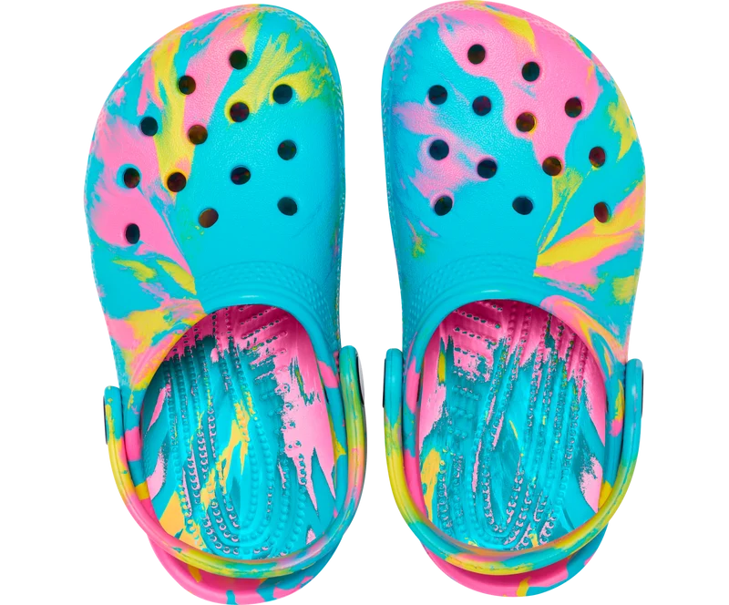 Crocs Klassischer marmorierter Kinder-Clog – Digital Aqua