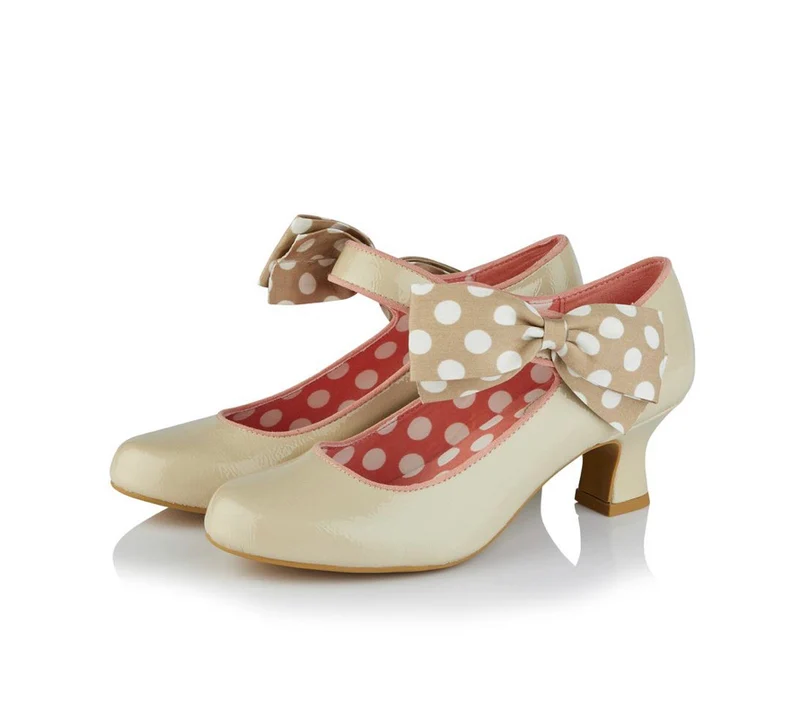 Ruby Shoo – Trixie mit cremefarbenen Punkten – Schuh mit mittelhohem Absatz und Knöchelriemen