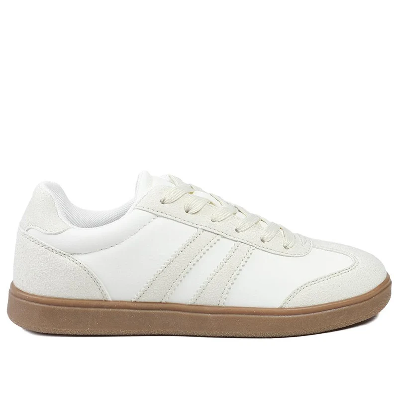 Bellissimo Lace Up Trainers - BELDINGX43008 / 329 349 - White-Beige