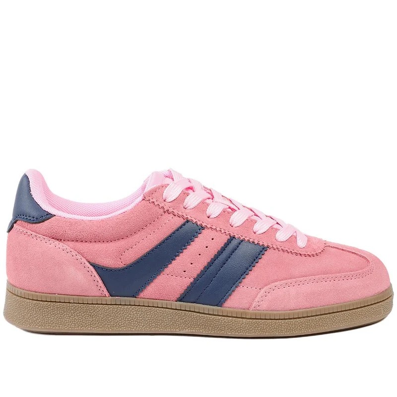 Bellissimo Leather Striped Lace Up Trainers - BELDINGX43005 / 329 348 - Pink