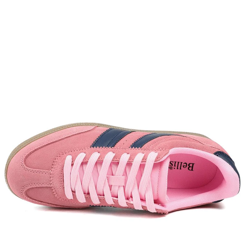 Bellissimo Leather Striped Lace Up Trainers - BELDINGX43005 / 329 348 - Pink