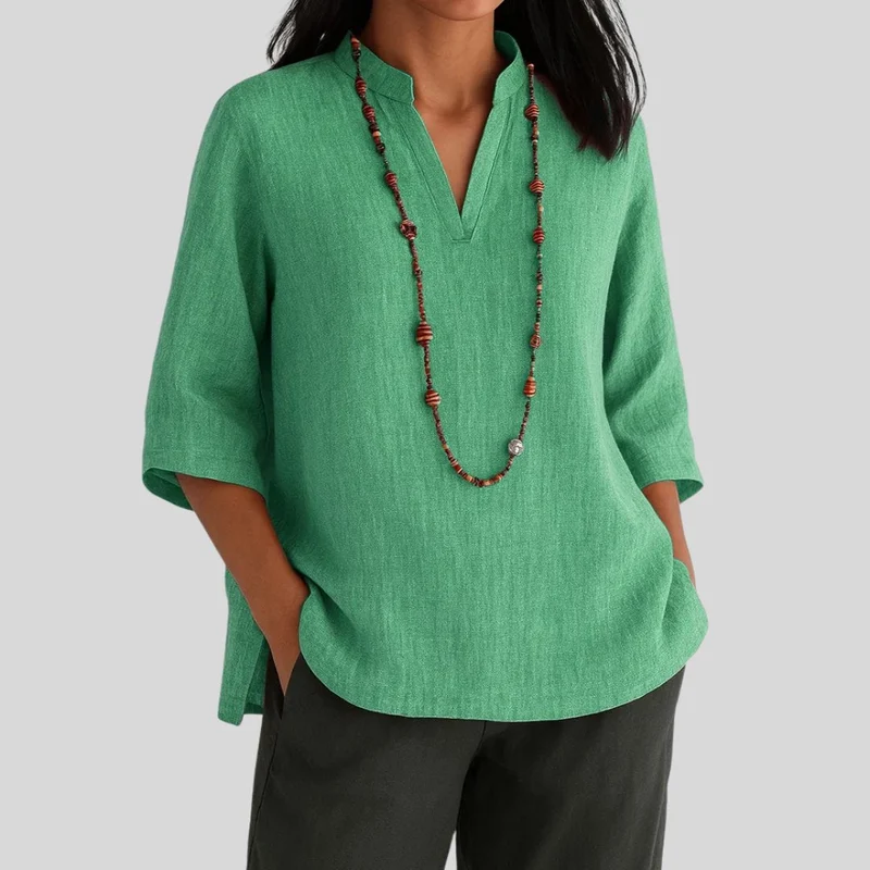 Georgina | Elegante Leinen Tunika Top Mit V-Ausschnitt