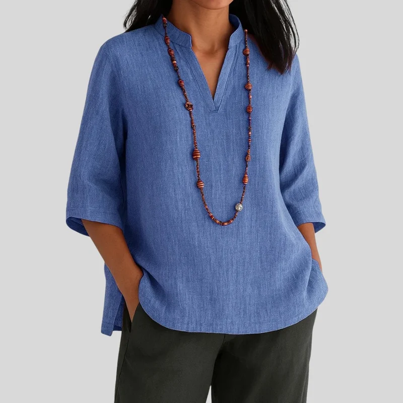 Georgina | Elegante Leinen Tunika Top Mit V-Ausschnitt