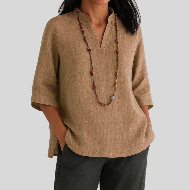 Georgina | Elegante Leinen Tunika Top Mit V-Ausschnitt