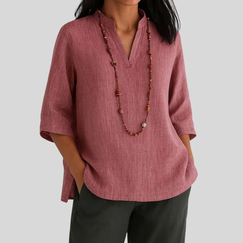 Georgina | Elegante Leinen Tunika Top Mit V-Ausschnitt