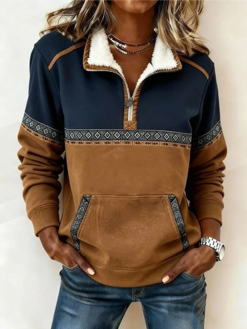 Hannah | Gemütlicher Aztec Fleece Pullover Mit Western-Inspiriertem Stil