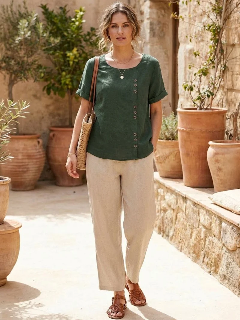 Olivia | Luftige Leinenbluse Mit Knopfdetails