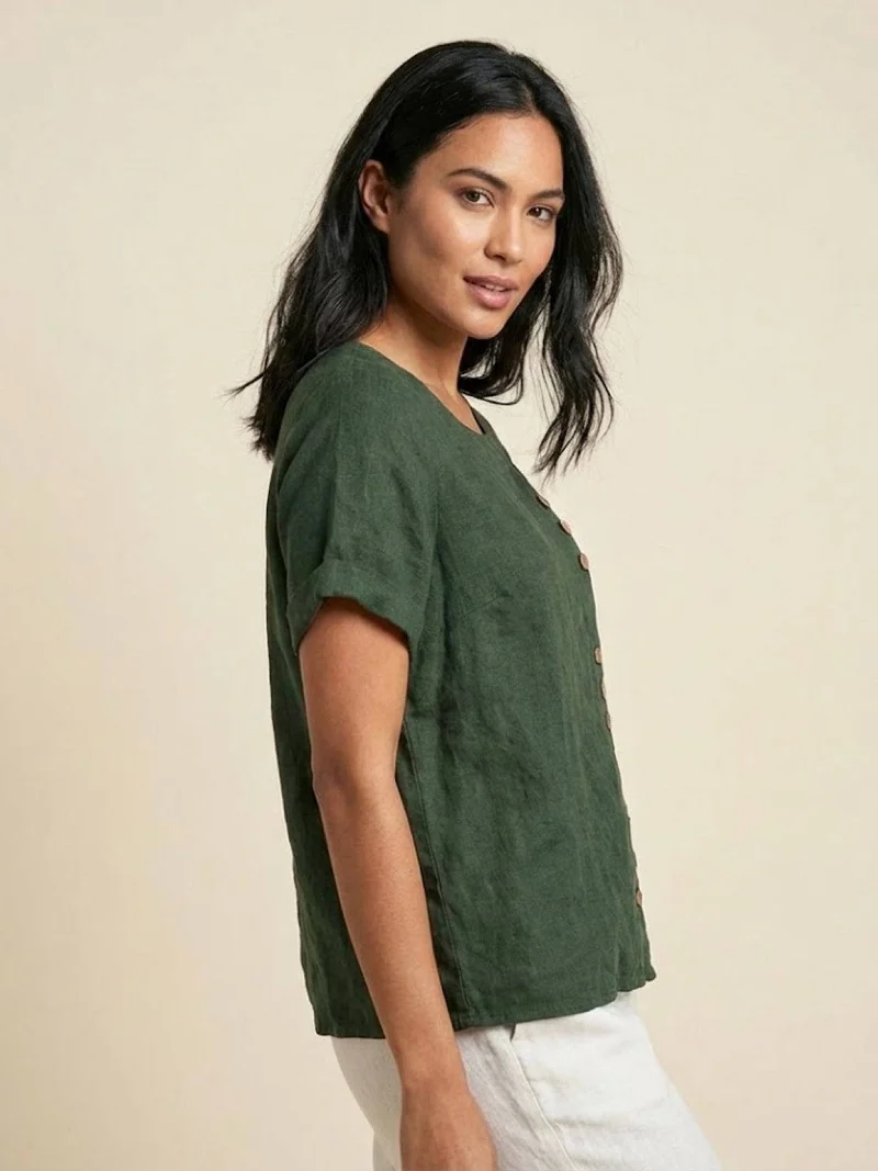 Olivia | Luftige Leinenbluse Mit Knopfdetails