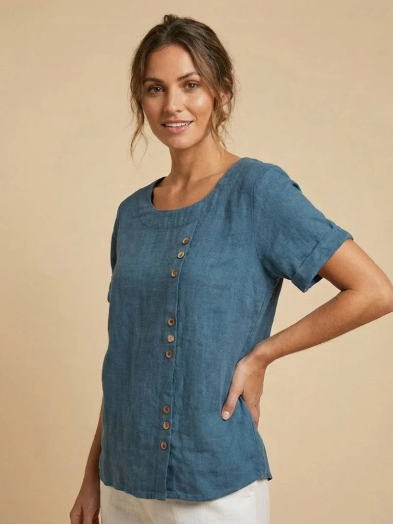 Olivia | Luftige Leinenbluse Mit Knopfdetails