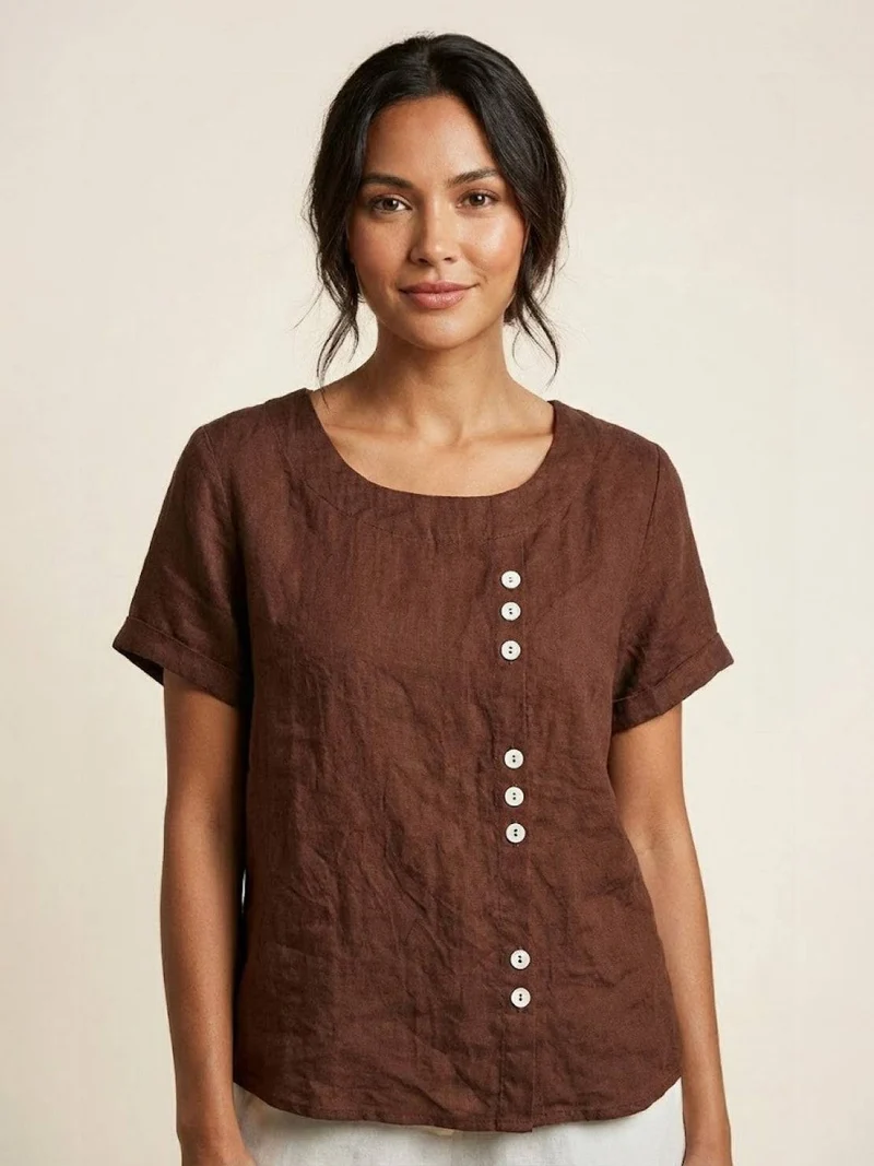 Olivia | Luftige Leinenbluse Mit Knopfdetails