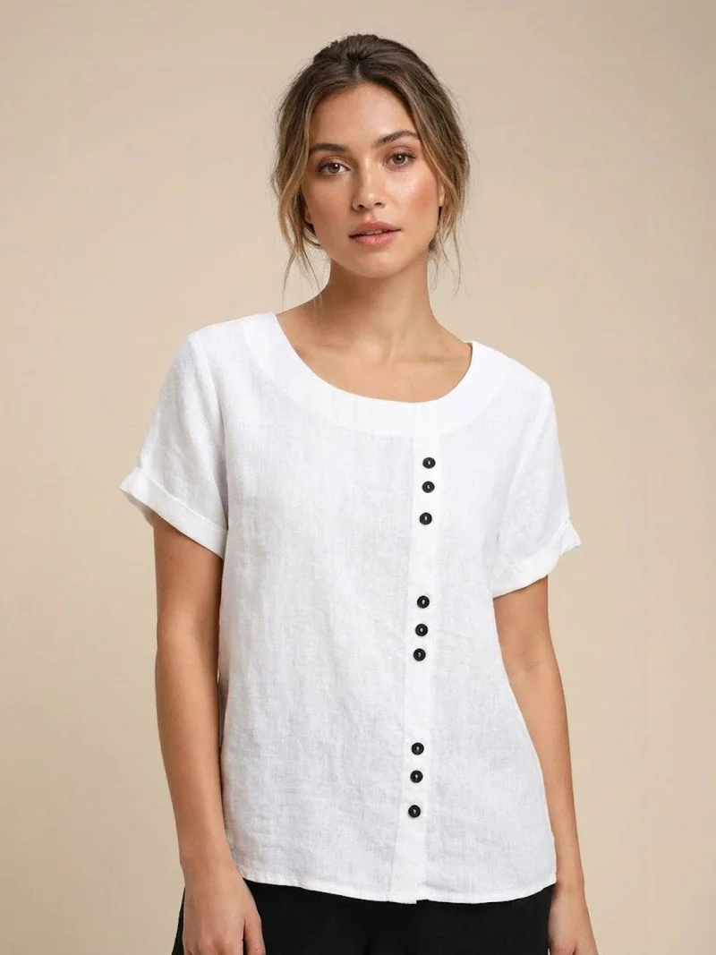 Olivia | Luftige Leinenbluse Mit Knopfdetails