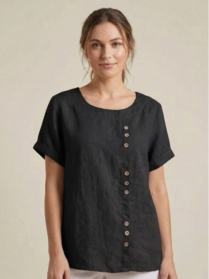 Olivia | Luftige Leinenbluse Mit Knopfdetails