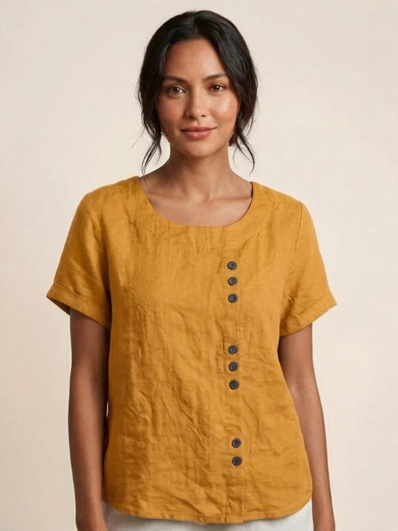 Olivia | Luftige Leinenbluse Mit Knopfdetails
