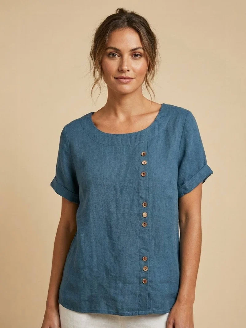 Olivia | Luftige Leinenbluse Mit Knopfdetails