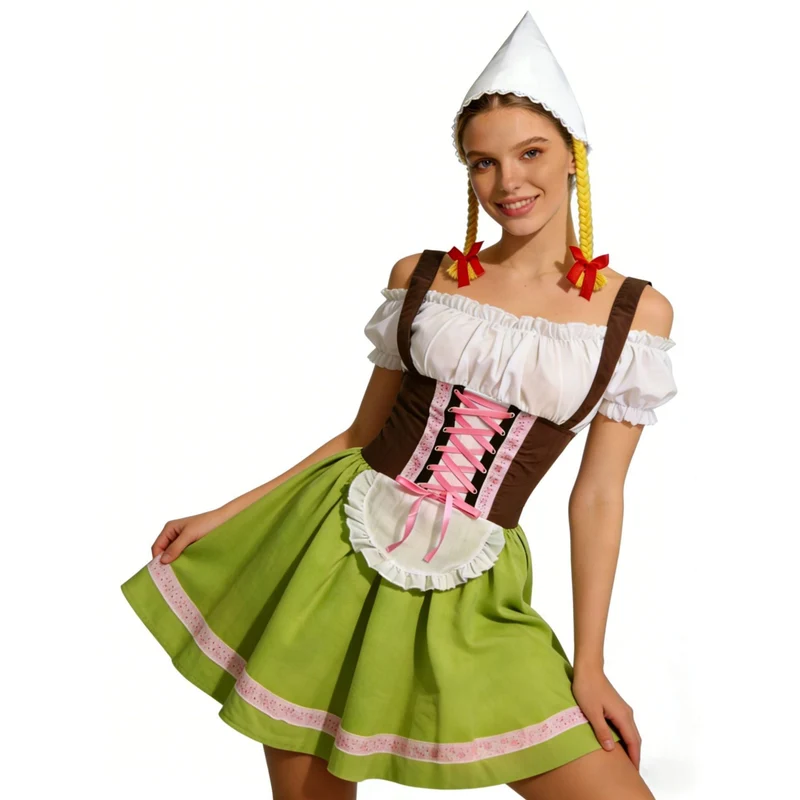 Ursula | Verspieltes Oktoberfest Dirndl Kleid Mit Schürze Und Festlichen Accessoires