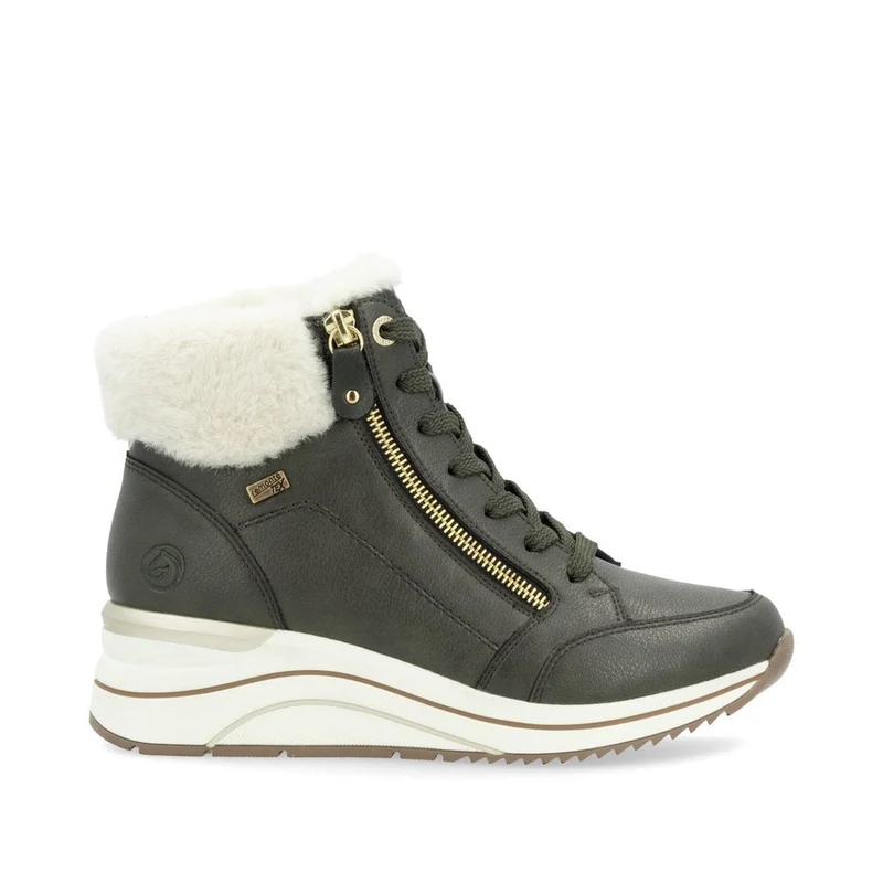 Remonte Damen-Stiefelette aus extra breitem Leder mit Fleecefutter - Grün