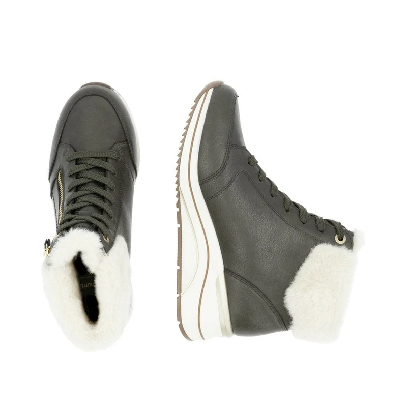 Remonte Damen-Stiefelette aus extra breitem Leder mit Fleecefutter - Grün