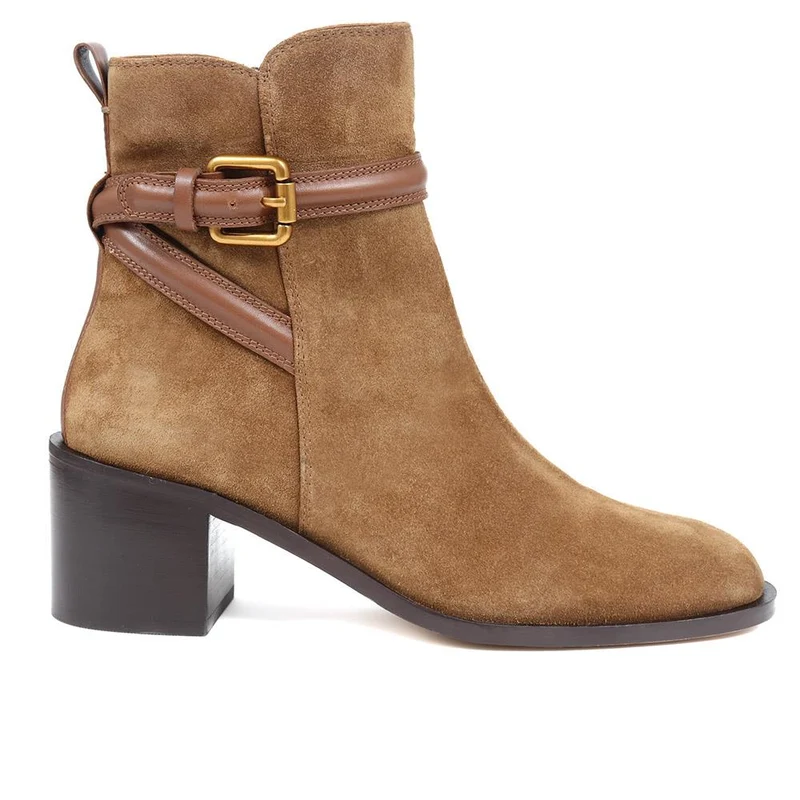 Lisabet Leather Buckle Strap Ankle Boots - LISABET / 324 249 - Tobacco