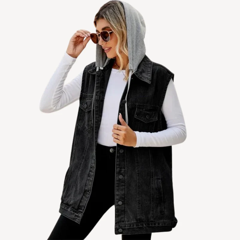 Maya | Lässige Und Bequeme Jeans-Weste Mit Kapuze