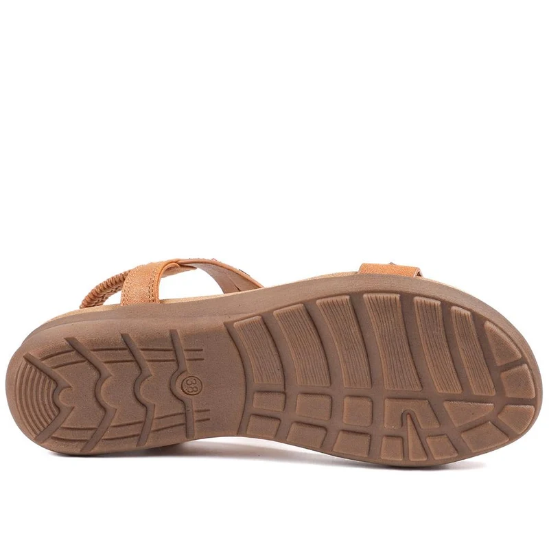 Elasticated Embellished Slingback Sandals - BAIZH43002 / 328 880 - Tan