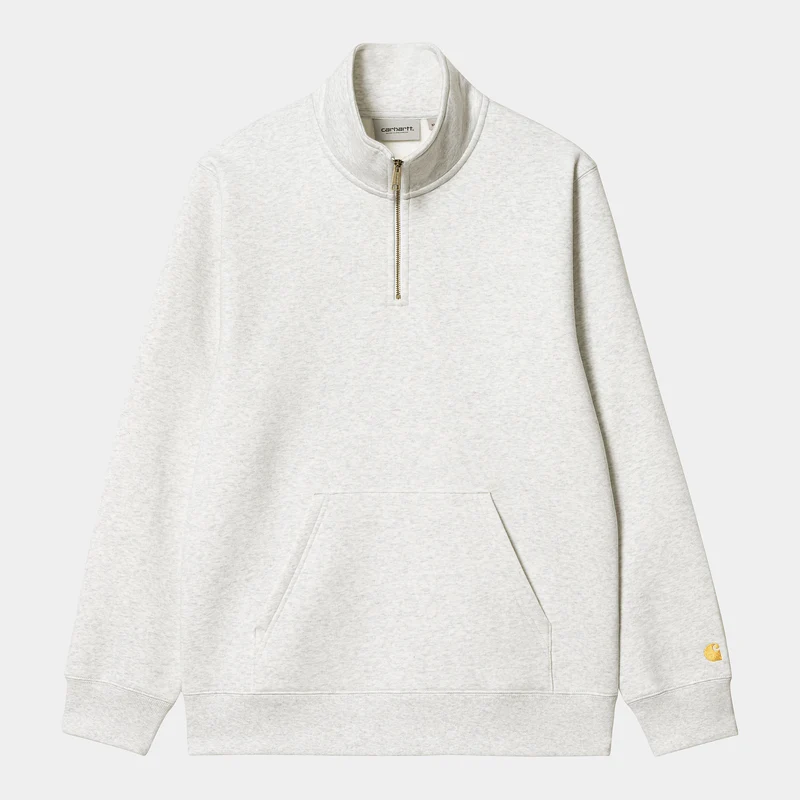 Carhartt WIP Herren Chase Zip Sweat Top – Ash Heather / Gold