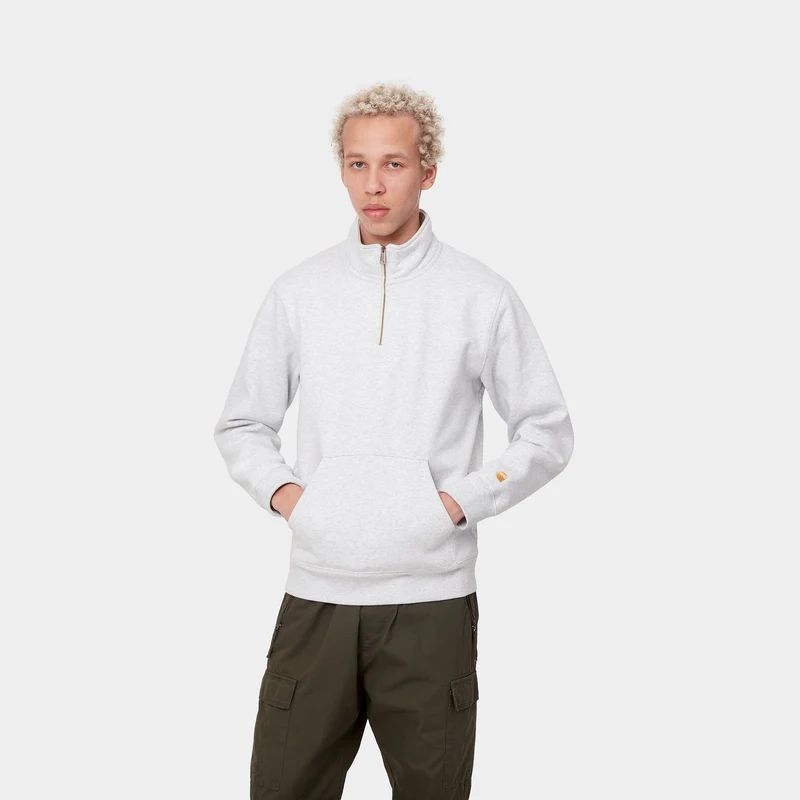 Carhartt WIP Herren Chase Zip Sweat Top – Ash Heather / Gold