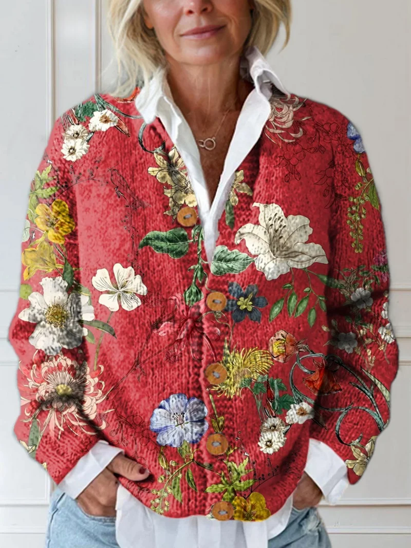 Nadine | Vintage-inspirierte Gesteppte Blumen-Strickjacke