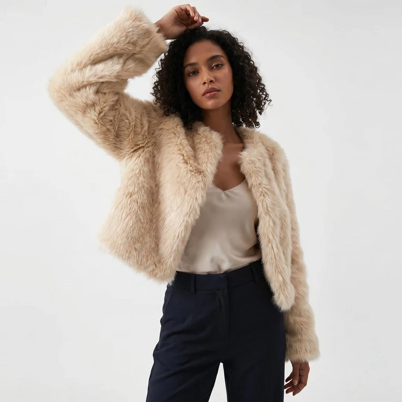 Daniela | Luxuriöse Cropped-Kunstpelz-Strickjacke