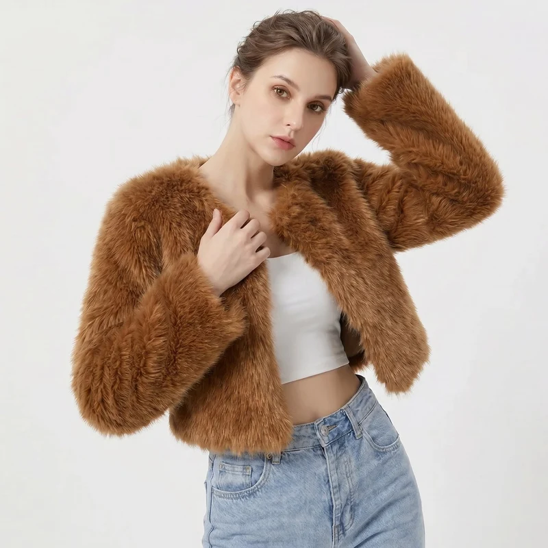 Daniela | Luxuriöse Cropped-Kunstpelz-Strickjacke