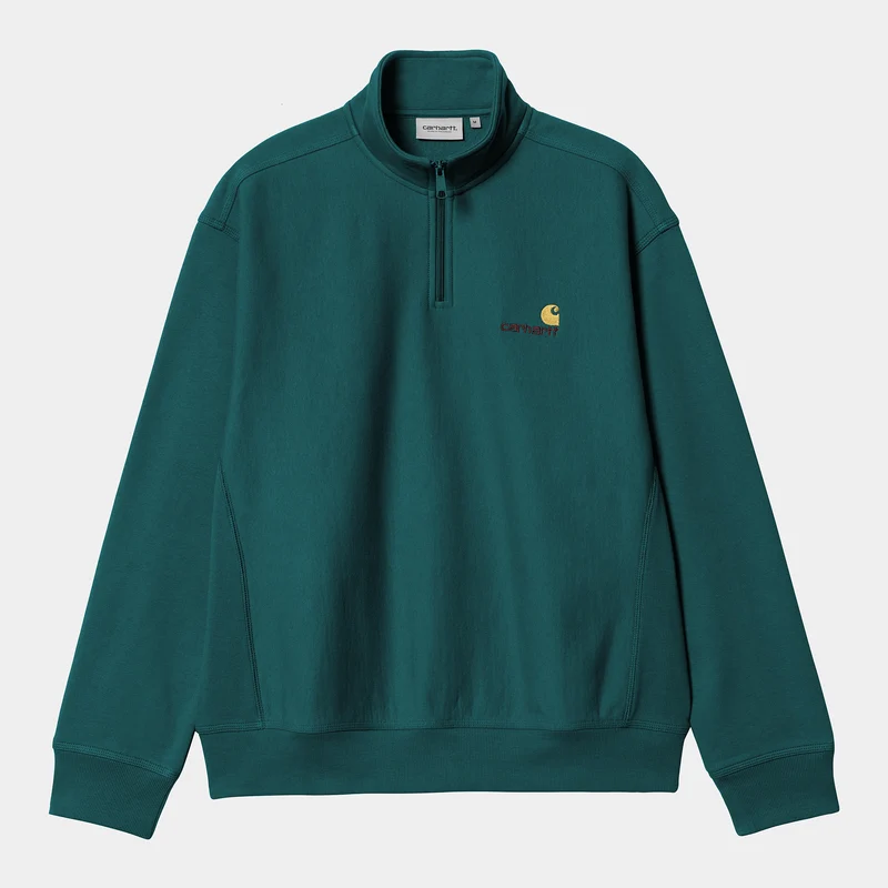 Carhartt WIP Herren Halb-Zip-Reißverschluss American Script Sweatshirt - Malachit