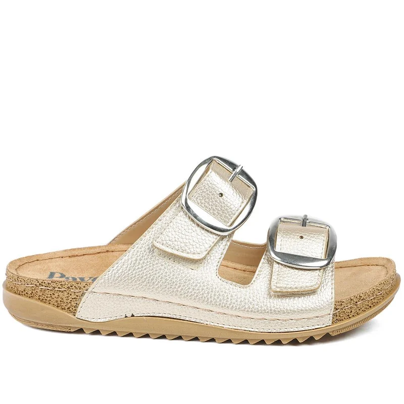 Wide Fit Buckle Detail Comfort Sandals - SERAY43001 / 329 113 - Soft Gold